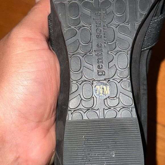 Gentle Souls Newman Black Nubuck Low Wedge Slip-On Loafers Sz 7.5 - Picture 8 of 9